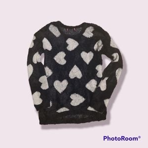 Black and White Soft Heart Sweater